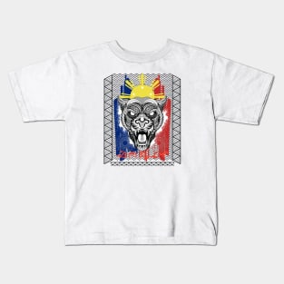 Philippine Flag Tribal line Art Tiger / Baybayin word Sinagtala (Starlight) Kids T-Shirt